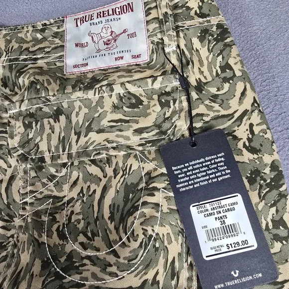 True Religion Cargo Pants Mens 38x32 Green Abstract Camo Straight Leg Utility - Picture 4 of 12